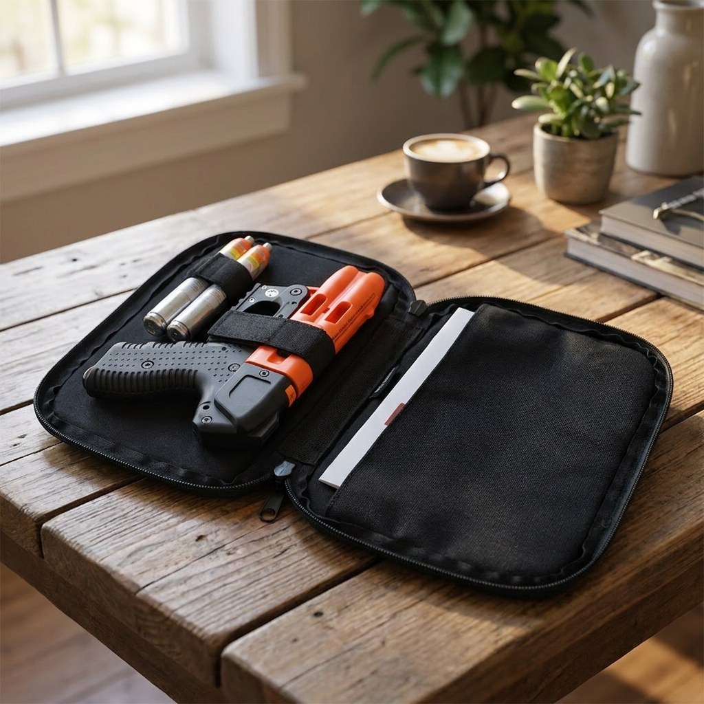 Borsetto in Cordura nero su sfondo neutro, fotografia di prodotto