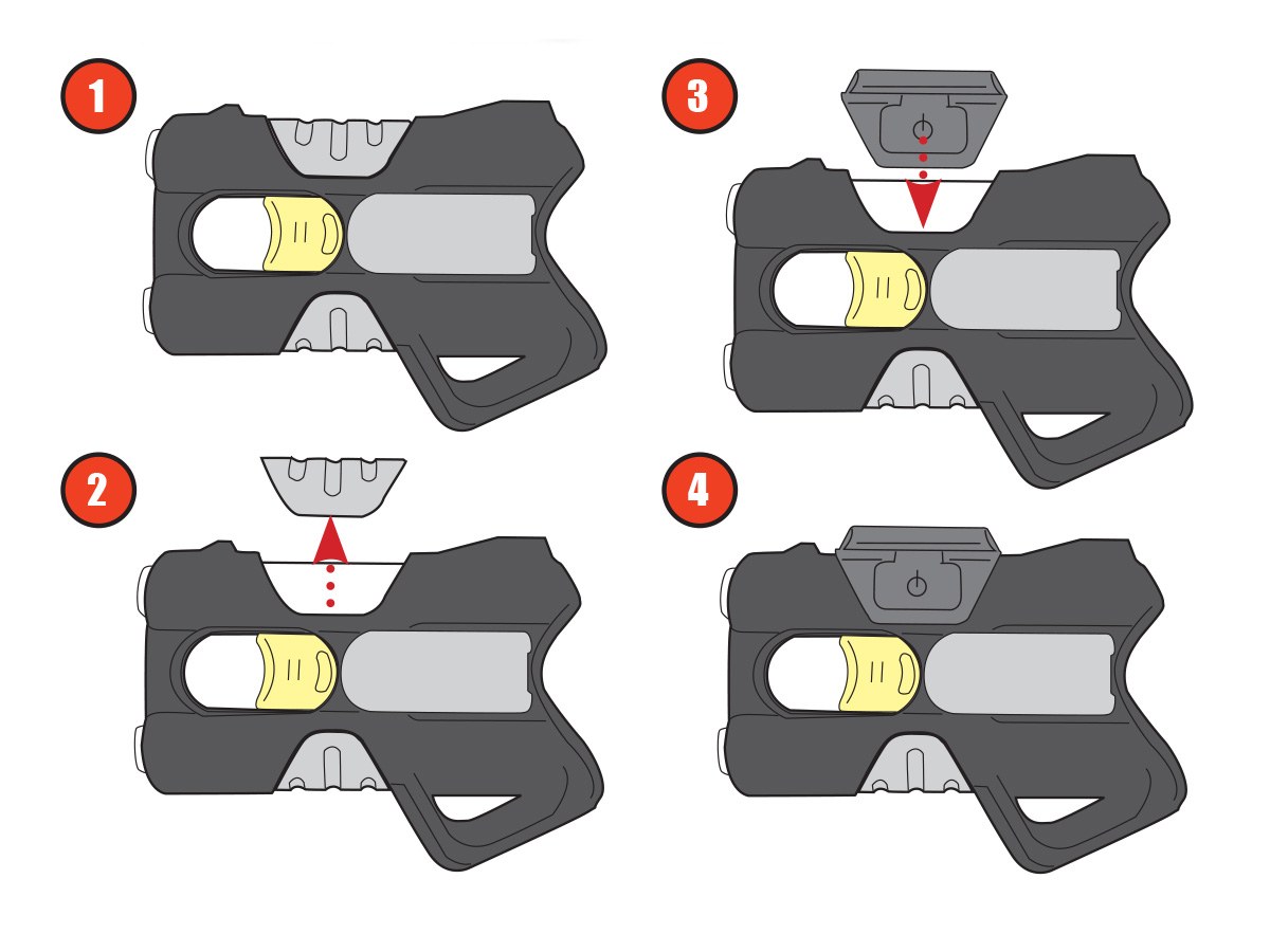 Mirino laser clip montato sul dispositivo GA3, sfondo bianco, luce studio