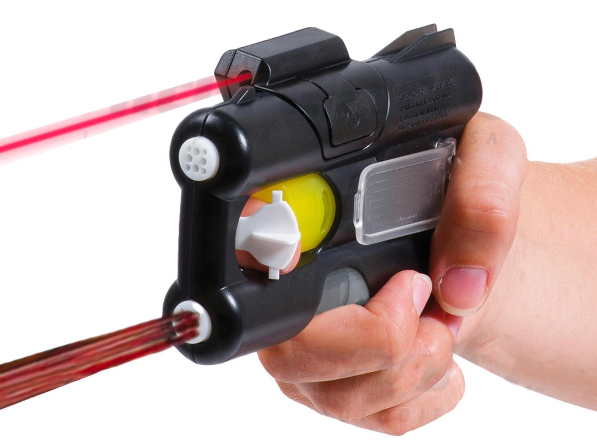 Illustrazione del raggio laser proiettato verso un bersaglio, stile diagramma esplicativo