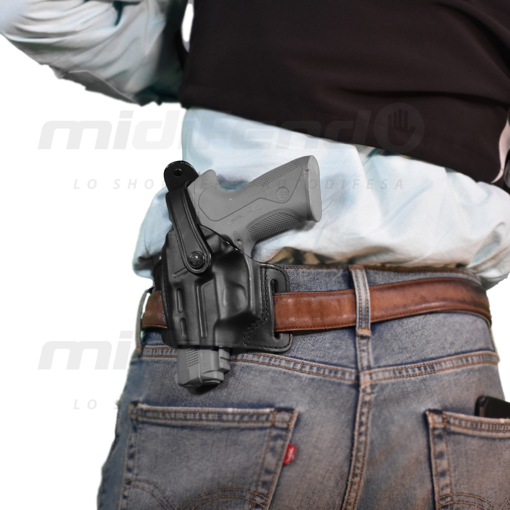 Fondina nera in Cuoio Demi Strip per Beretta APX per mancini
