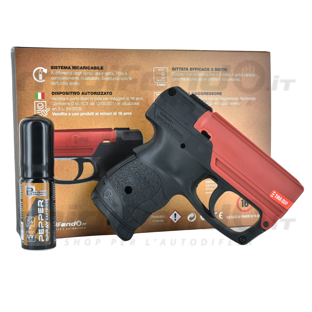 Pistola spray al peperoncino Umarex Walther PGS nera e rossa con confezione e ricarica spray da 11ml