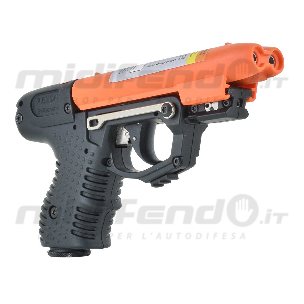 Pistola al peperoncino JPX GEN 2 LASER nera con mirino laser arancione Piexon Switzerland, vista laterale