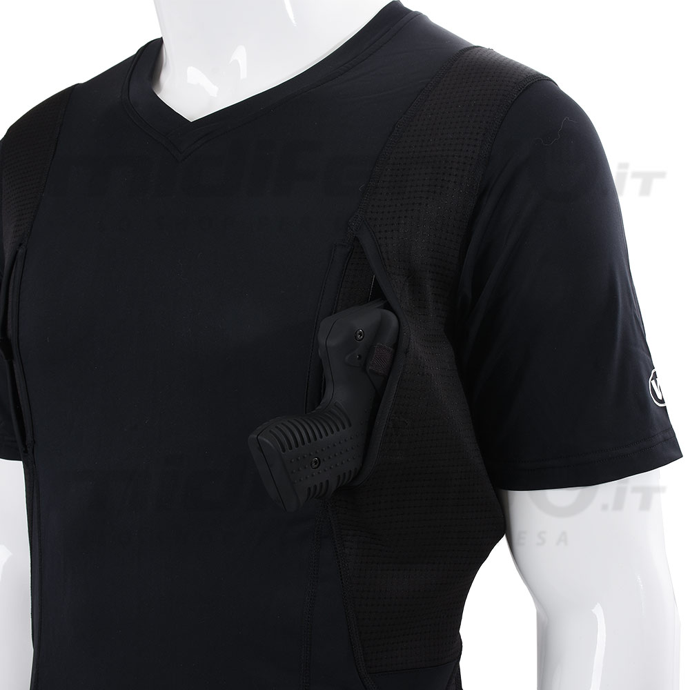 T-shirt nera tecnica porta pistola, porto nascosto